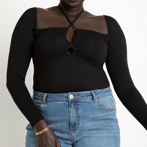 Eloquii Wide Neck Top with Halter Ties